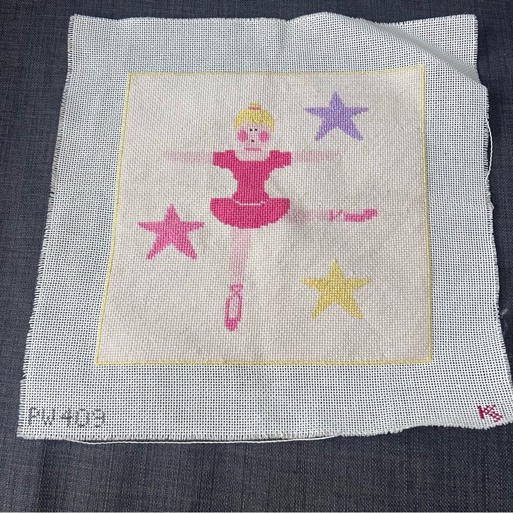 Handmade ballerina needlepoint PW409 by Kathy Schenkel completed unframed